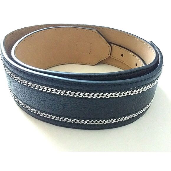 New! MICHAEL KORS Women\'s Pebbled Leather Black Belt With Chain Trim Size MEDIUM main image 5